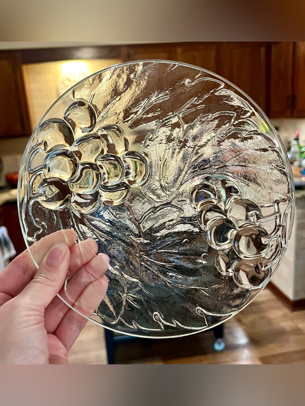 Vintage KIG Indonesia Clear Glass Grape Pattern Salad Plates - set of 2